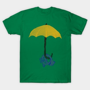 Yellow umbrella and blue horn - green T-Shirt